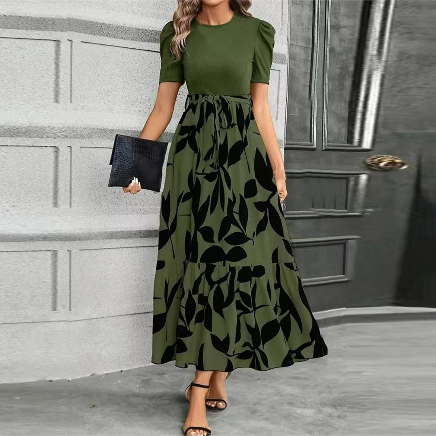 Blanca | Vestido maxi para mujer con mangas abullonadas y lazo