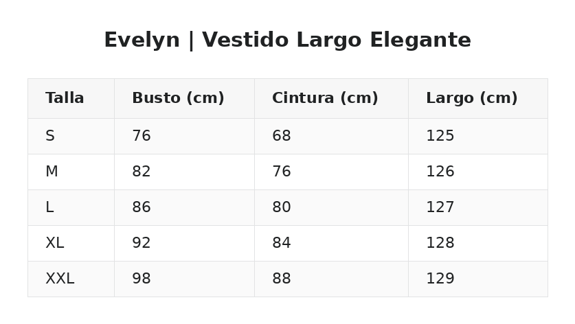 Evelyn | Vestido Largo Elegante — guía de tallas