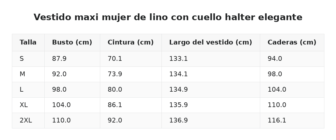 Vestido maxi mujer de lino con cuello halter elegante — guía de tallas