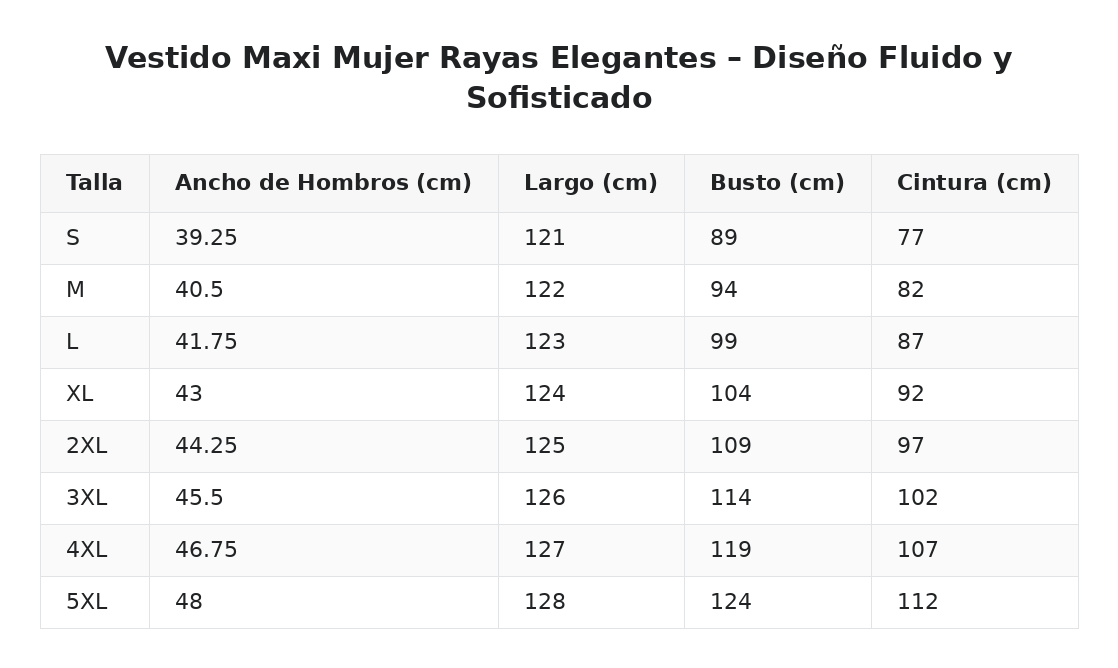 Vestido Maxi Mujer Rayas Elegantes – Diseño Fluido y Sofisticado — guía de tallas