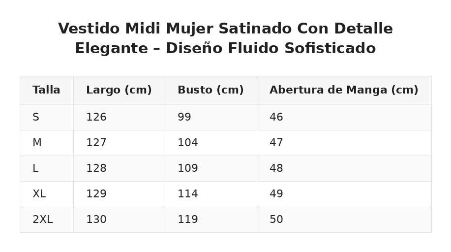 Vestido Midi Mujer Satinado Con Detalle Elegante – Diseño Fluido Sofisticado — guía de tallas