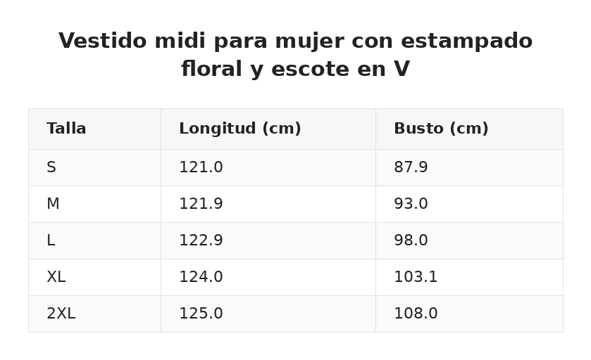 Vestido midi para mujer con estampado floral y escote en V — guía de tallas