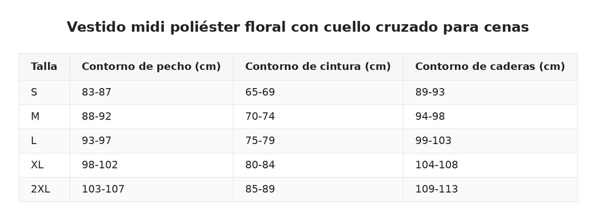 Vestido midi poliéster floral con cuello cruzado para cenas — guía de tallas