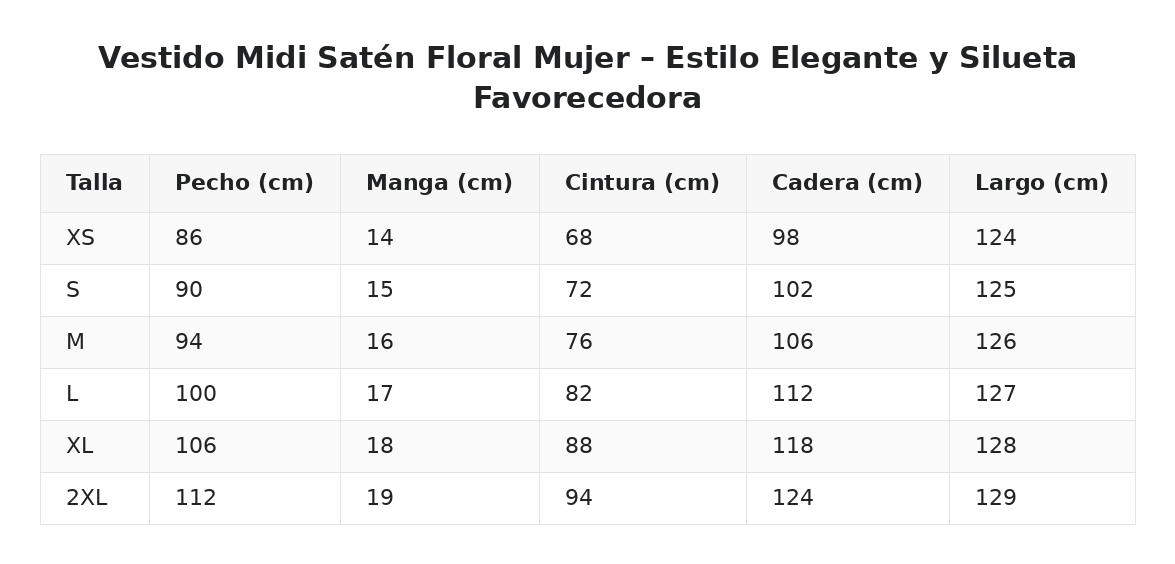 Vestido Midi Satén Floral Mujer – Estilo Elegante y Silueta Favorecedora — guía de tallas