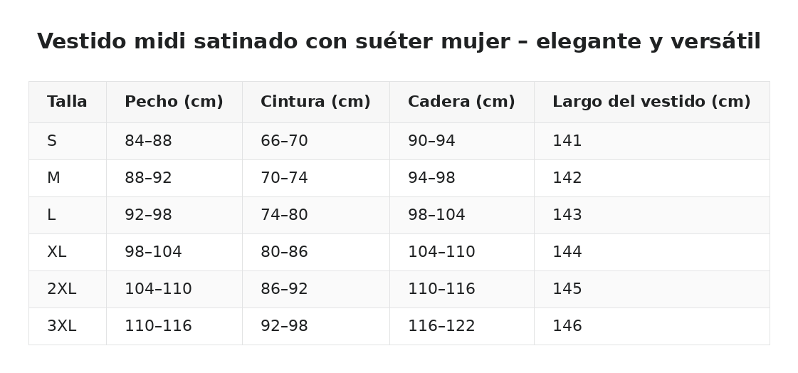 Vestido midi satinado con suéter mujer – elegante y versátil — guía de tallas