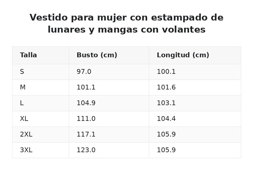 Vestido para mujer con estampado de lunares y mangas con volantes — guía de tallas
