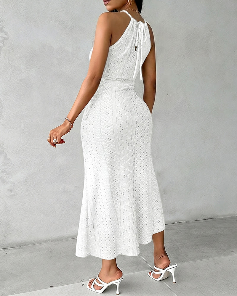 Vestido midi mujer jacquard halter abertura elegante verano