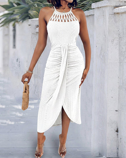 Vestido midi mujer jacquard halter abertura elegante verano