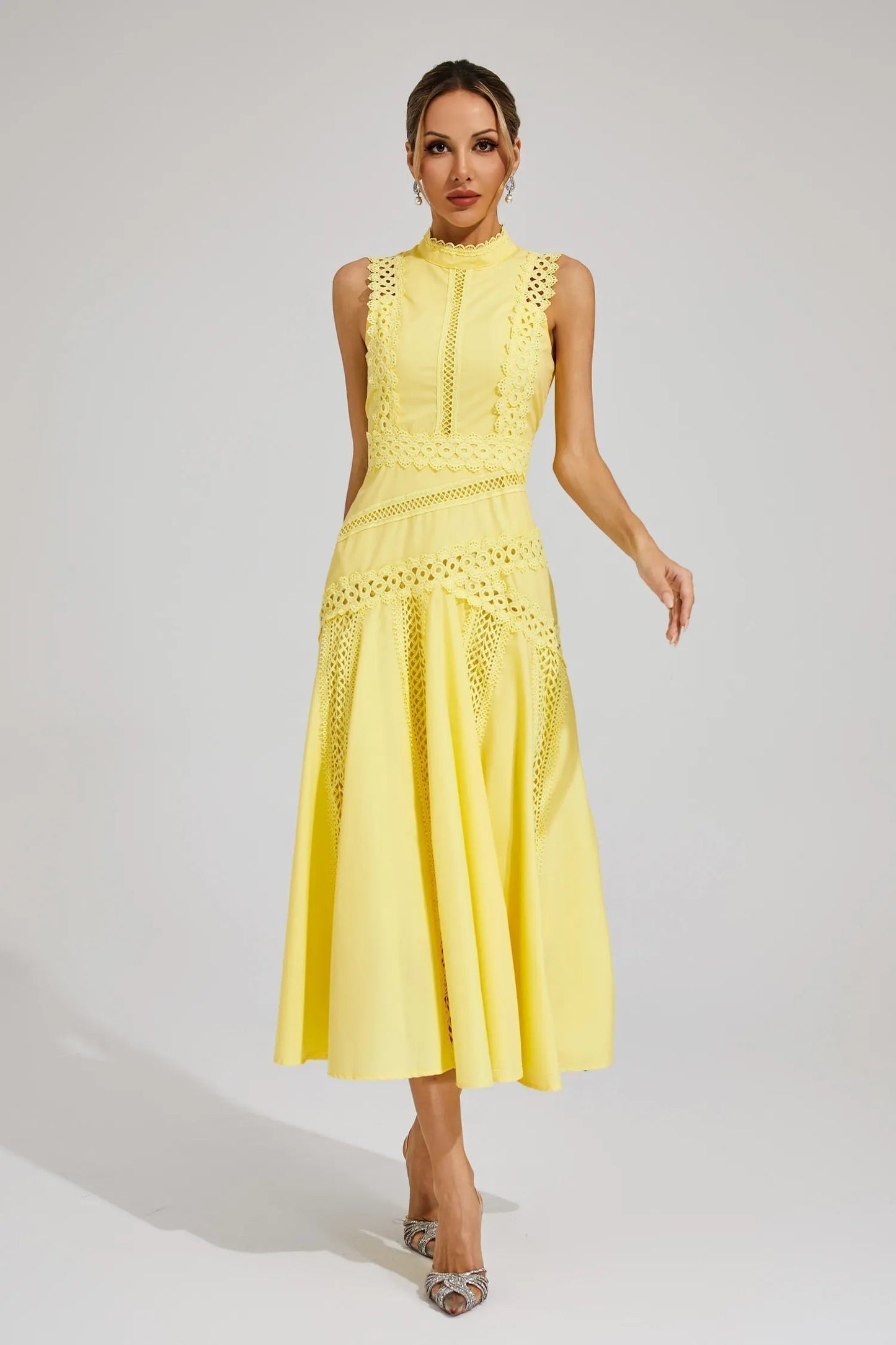 Selmara | Vestido midi para mujer de encaje sin mangas estilo boda