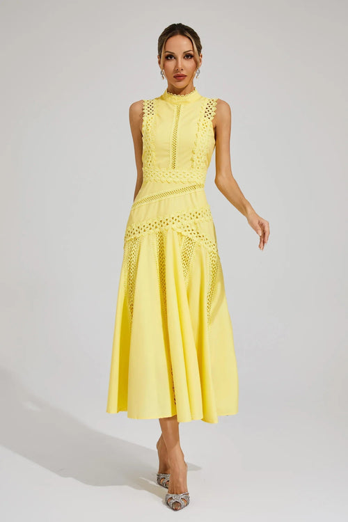 Selmara | Vestido midi para mujer de encaje sin mangas estilo boda