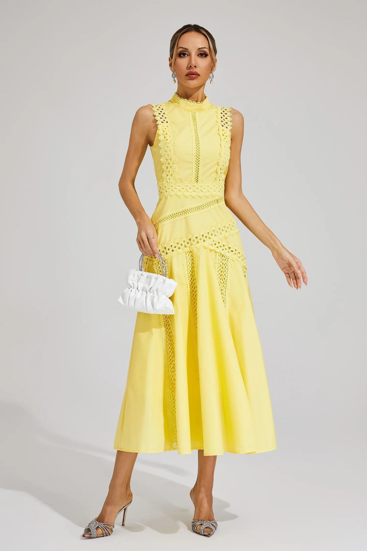 Selmara | Vestido midi para mujer de encaje sin mangas estilo boda