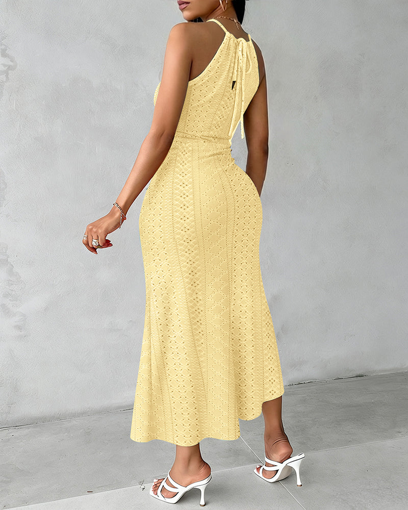 Vestido midi mujer jacquard halter abertura elegante verano