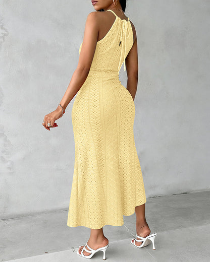 Vestido midi mujer jacquard halter abertura elegante verano