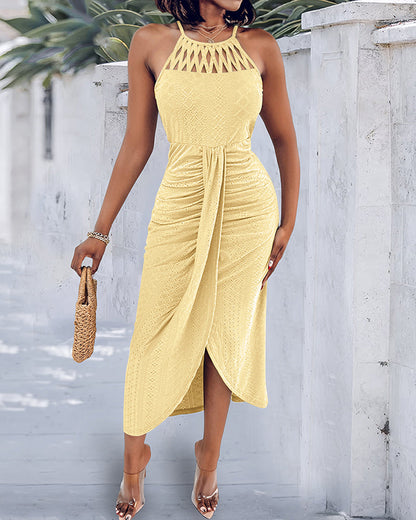 Vestido midi mujer jacquard halter abertura elegante verano